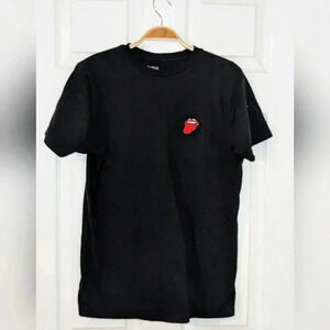 ARTIST UNION EMBROIDERED MOUTH LIPS T-SHIRT MENS SMALL SHORT SLEEVE‎ BLACK TEE M